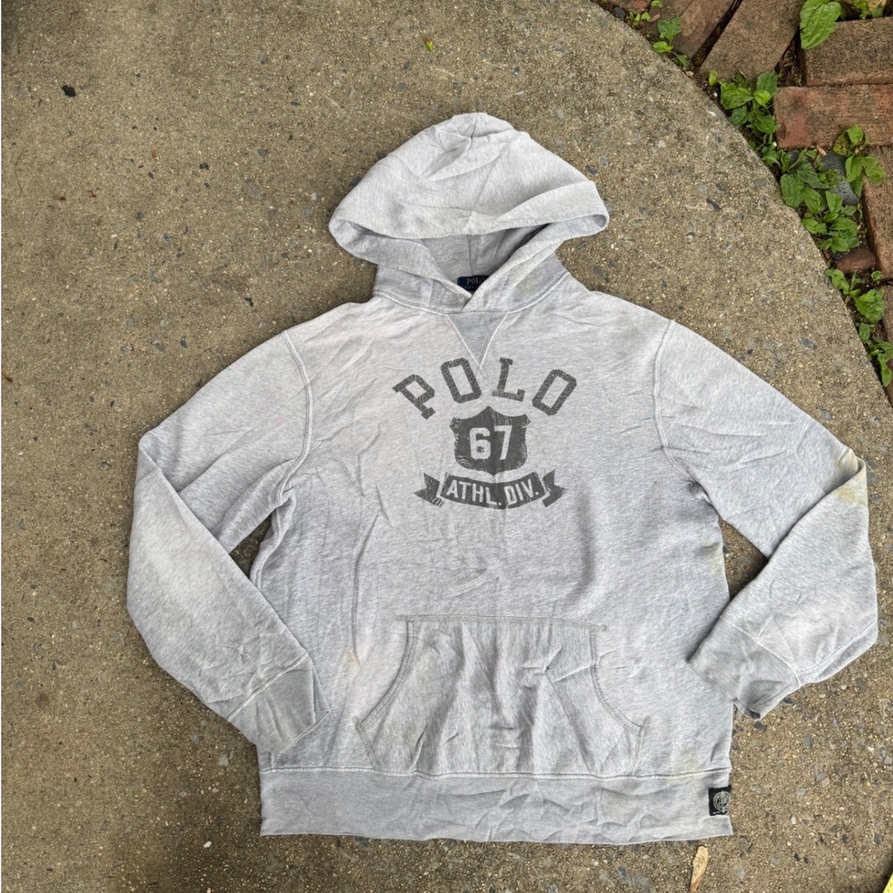Polo Ralph Lauren Mens XL Gray Athletic Division 67‎ Pullover Hoodie Fleece